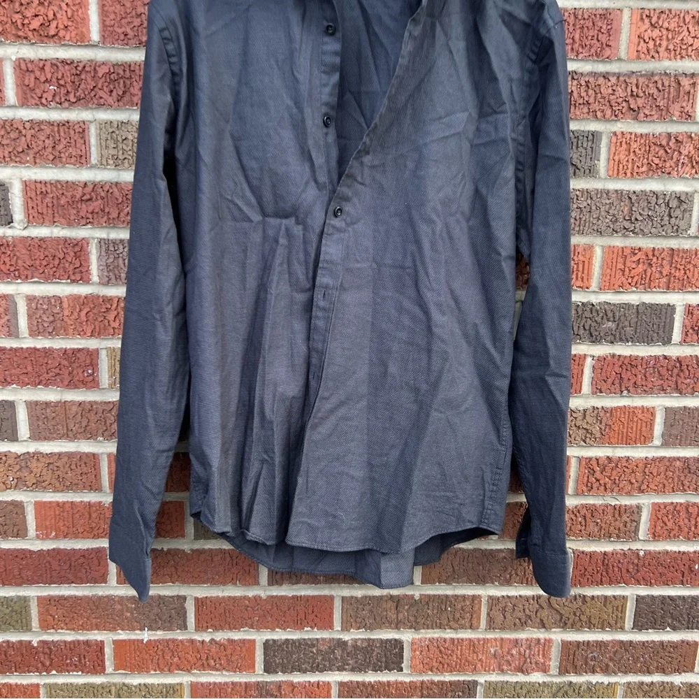 Express Dark Gray Slim Fitted Button Down Collared Dress Shirt